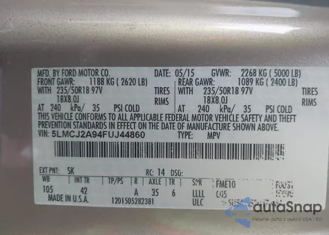 2015 Lincoln Mkc from USA, damaged, VIN 5LMCJ2A94FUJ44860